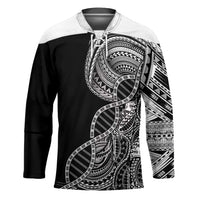 Samoan DNA Art Tattoo Hockey Jersey Polynesian Pattern Black Color