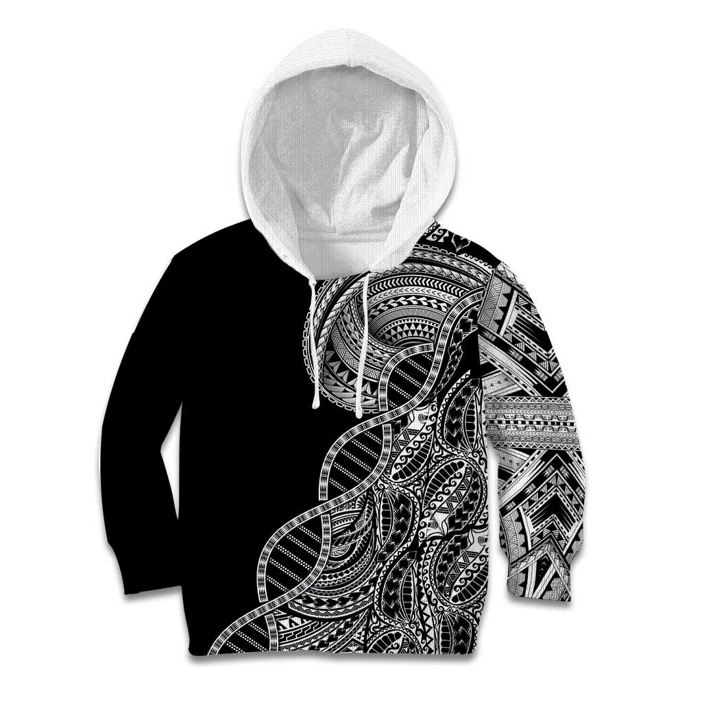 Samoan DNA Art Tattoo Kid Hoodie Polynesian Pattern Black Color