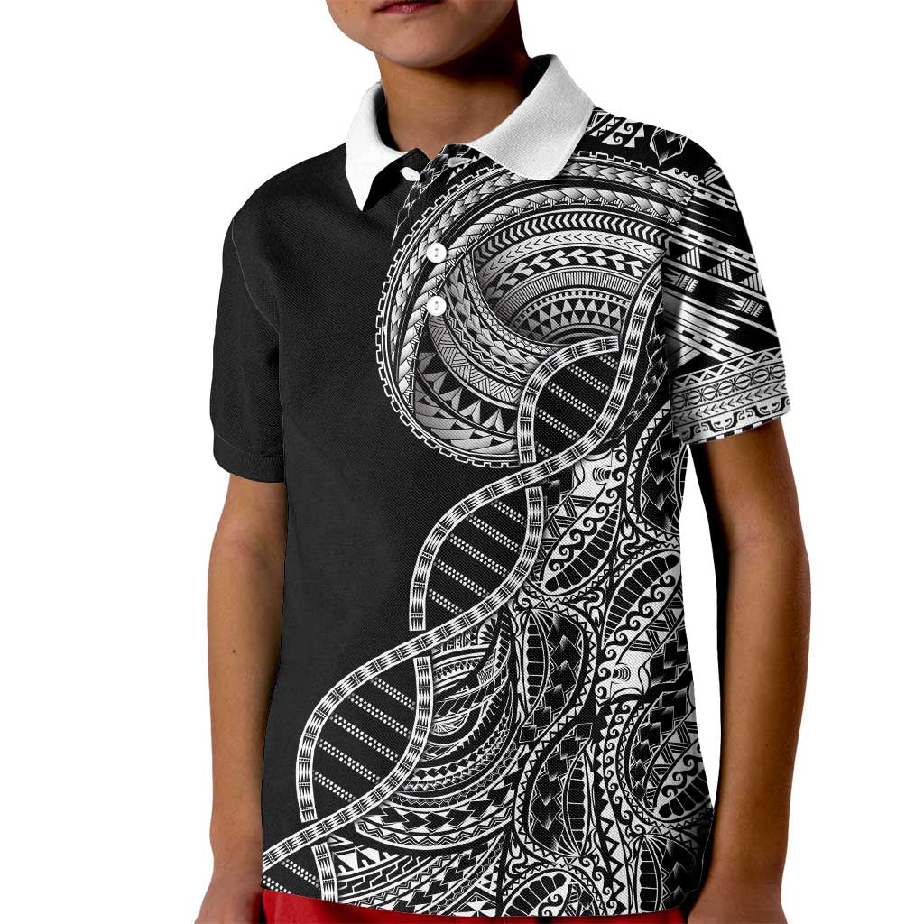 Samoan DNA Art Tattoo Kid Polo Shirt Polynesian Pattern Black Color