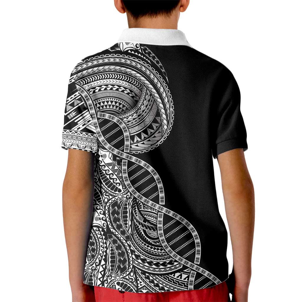 Samoan DNA Art Tattoo Kid Polo Shirt Polynesian Pattern Black Color