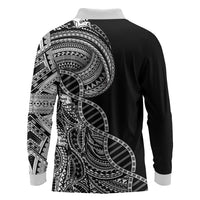 Samoan DNA Art Tattoo Long Sleeve Polo Shirt Polynesian Pattern Black Color