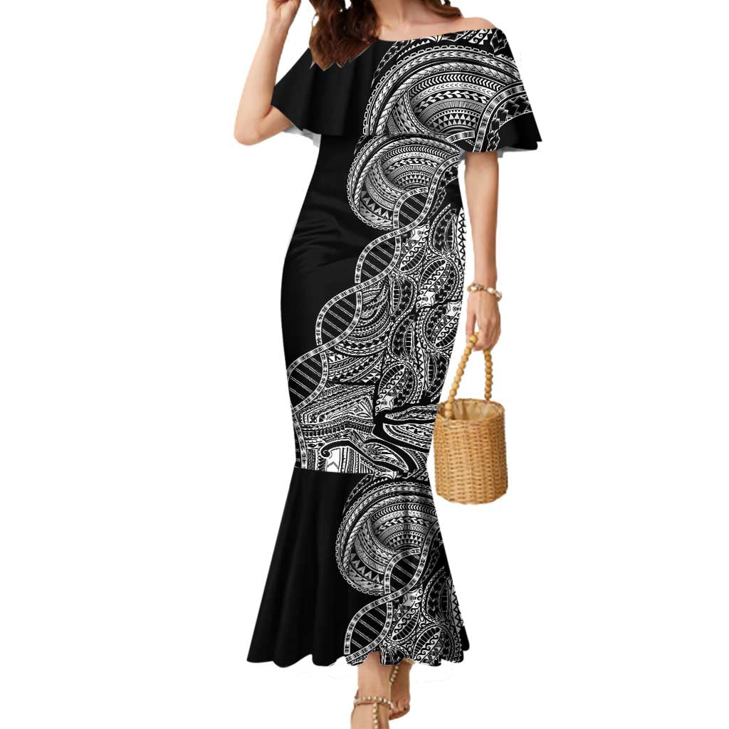 Samoan DNA Art Tattoo Mermaid Dress Polynesian Pattern Black Color