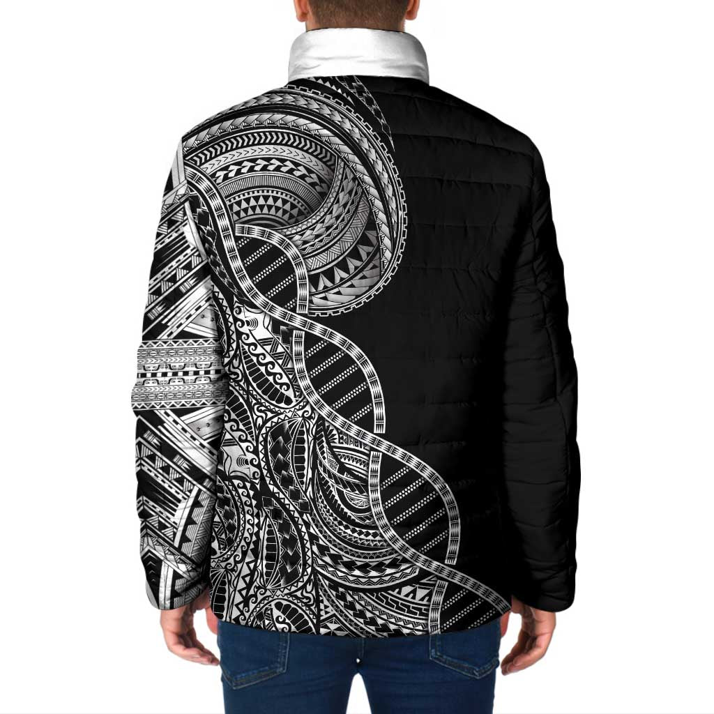 Samoan DNA Art Tattoo Padded Jacket Polynesian Pattern Black Color
