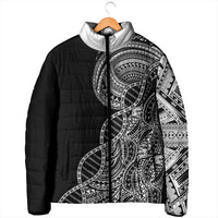 Samoan DNA Art Tattoo Padded Jacket Polynesian Pattern Black Color