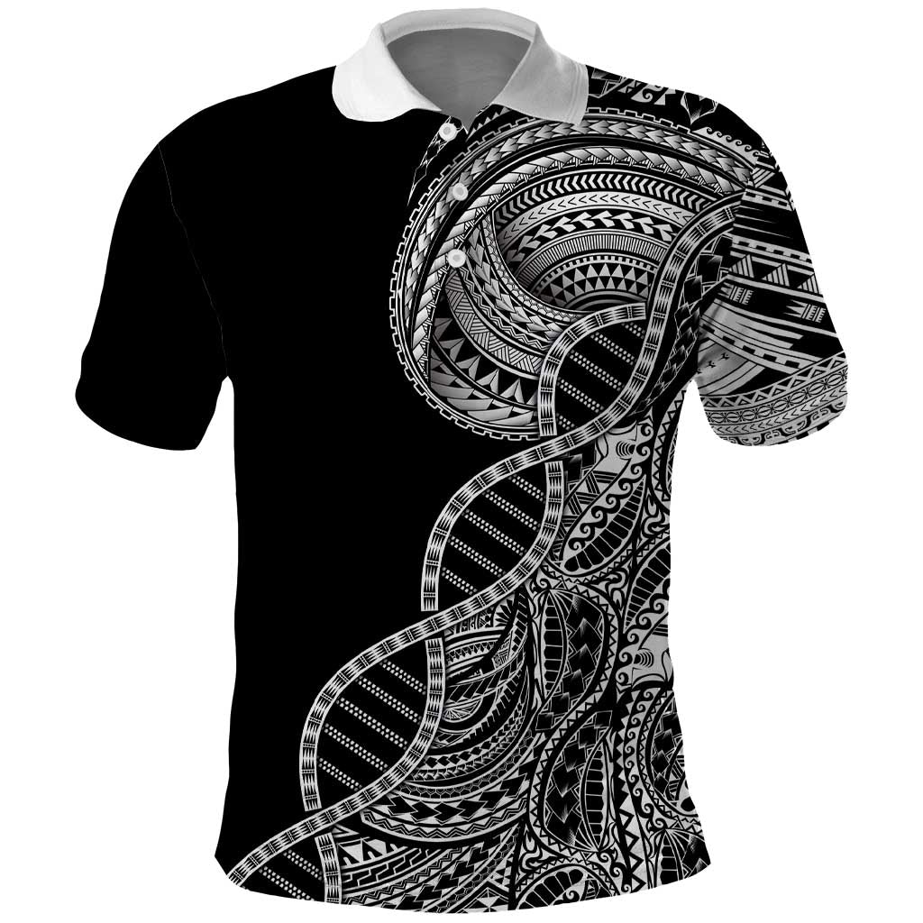 Samoan DNA Art Tattoo Polo Shirt Polynesian Pattern Black Color