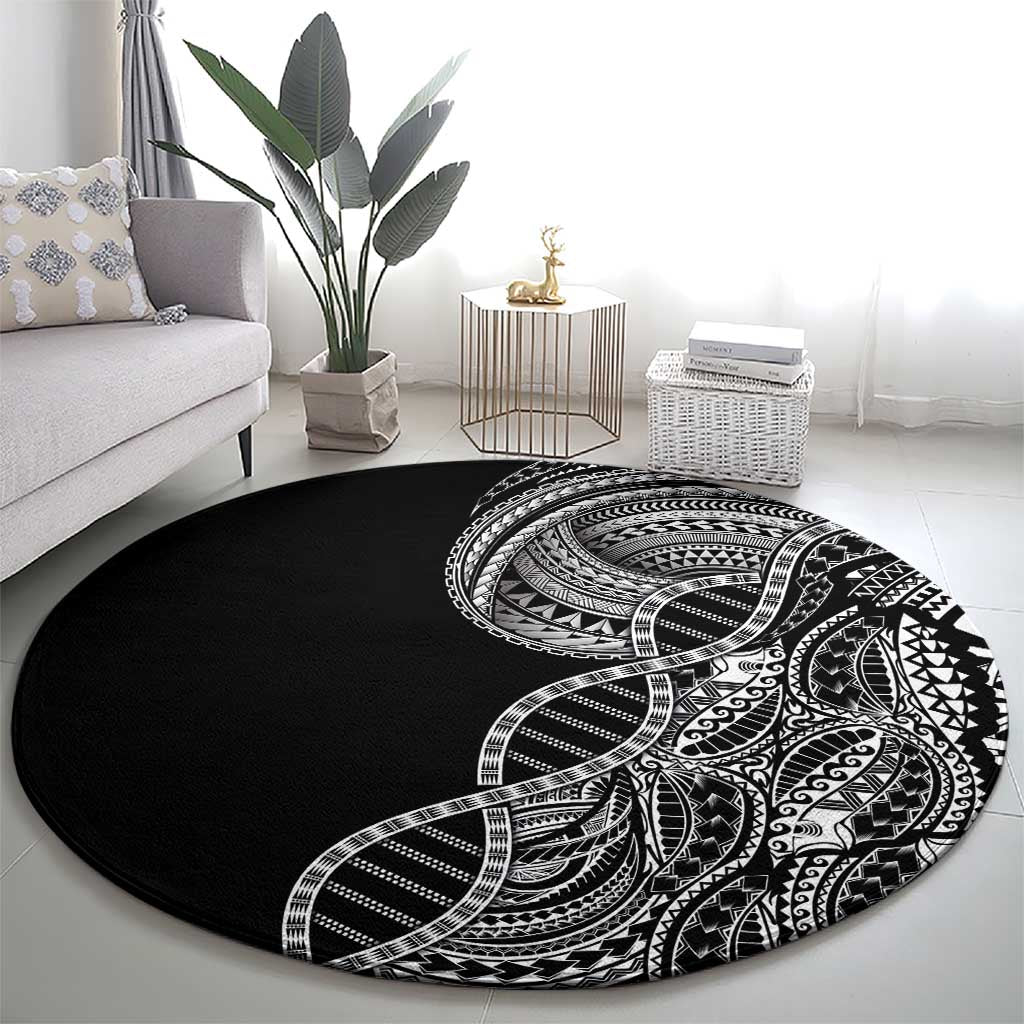 Samoan DNA Art Tattoo Round Carpet Polynesian Pattern Black Color