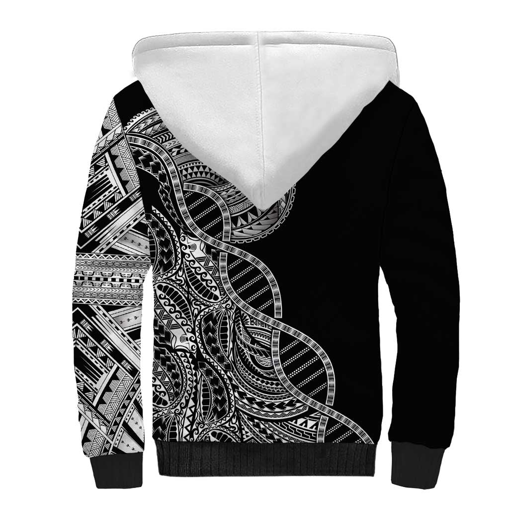 Samoan DNA Art Tattoo Sherpa Hoodie Polynesian Pattern Black Color