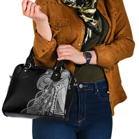 Samoan DNA Art Tattoo Shoulder Handbag Polynesian Pattern Black Color