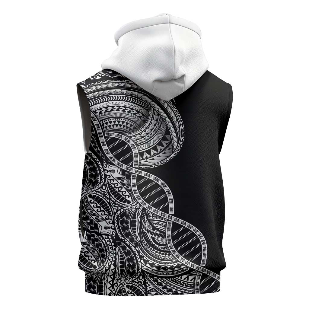 Samoan DNA Art Tattoo Sleeveless Hoodie Polynesian Pattern Black Color