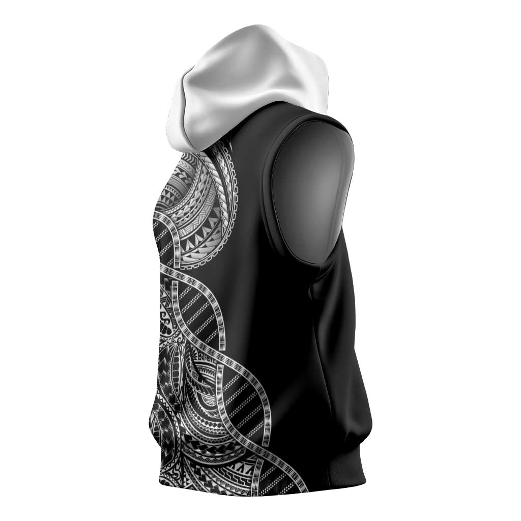 Samoan DNA Art Tattoo Sleeveless Hoodie Polynesian Pattern Black Color