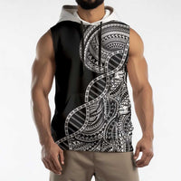 Samoan DNA Art Tattoo Sleeveless Hoodie Polynesian Pattern Black Color