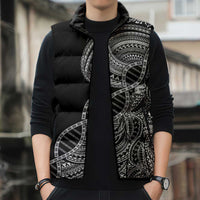 Samoan DNA Art Tattoo Sleeveless Puffer Jacket Polynesian Pattern Black Color