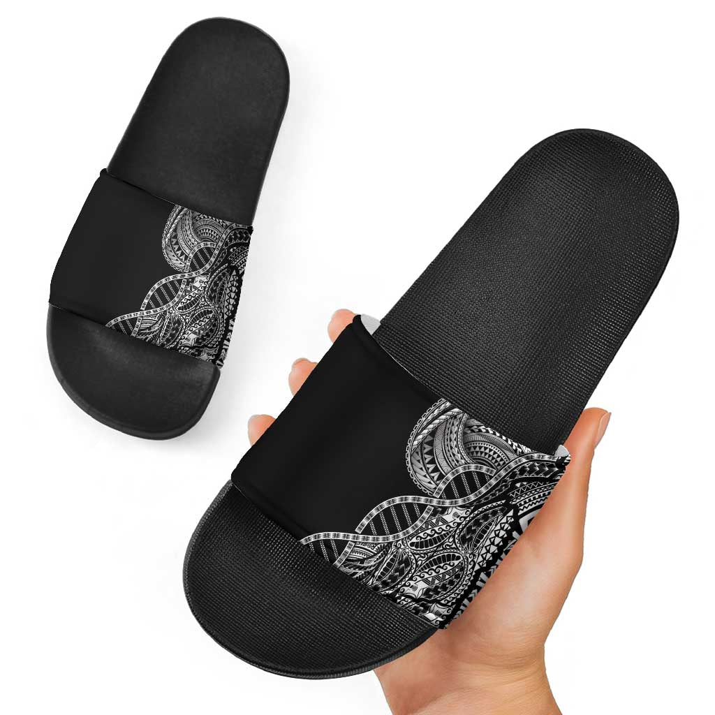 Samoan DNA Art Tattoo Slide Sandals Polynesian Pattern Black Color