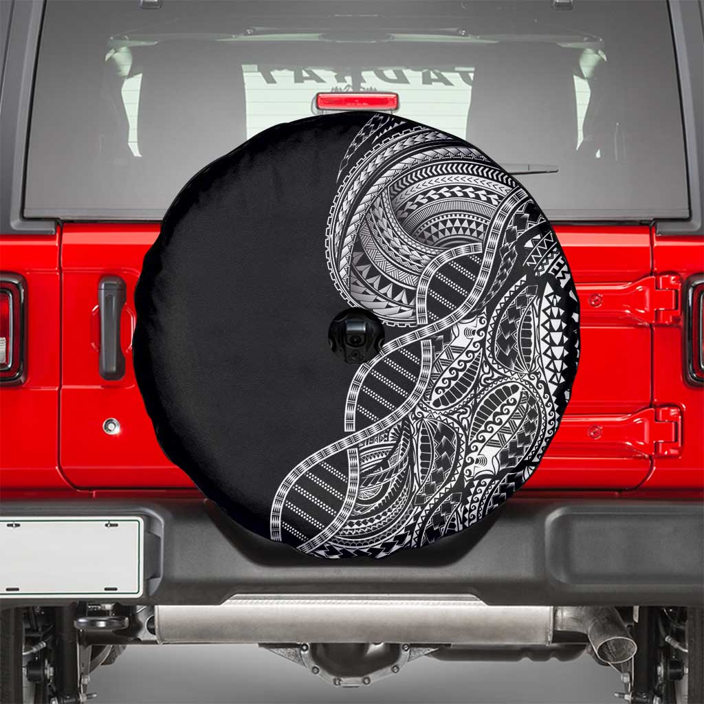 Samoan DNA Art Tattoo Spare Tire Cover Polynesian Pattern Black Color