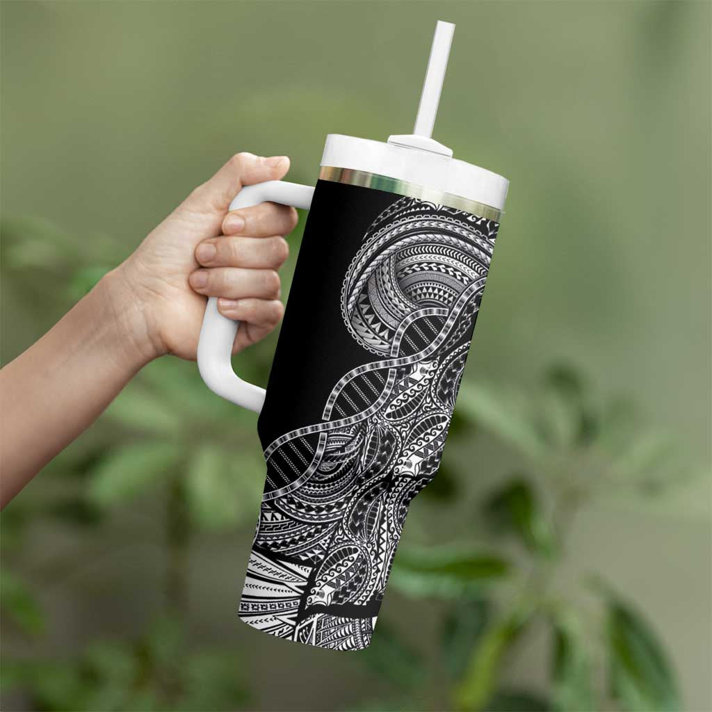 Samoan DNA Art Tattoo Tumbler With Handle Polynesian Pattern Black Color