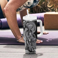 Samoan DNA Art Tattoo Tumbler With Handle Polynesian Pattern Black Color