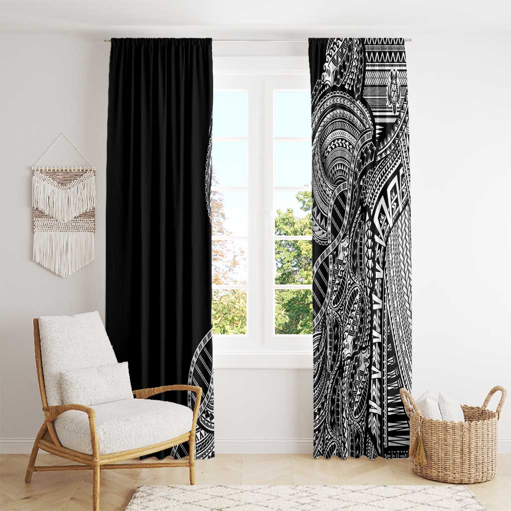 Samoan DNA Art Tattoo Window Curtain Polynesian Pattern Black Color