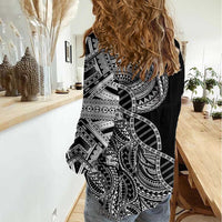Samoan DNA Art Tattoo Women Casual Shirt Polynesian Pattern Black Color