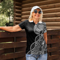 Samoan DNA Art Tattoo Women Polo Shirt Polynesian Pattern Black Color