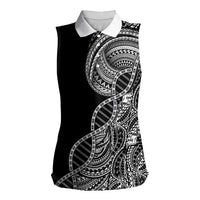 Samoan DNA Art Tattoo Women Sleeveless Polo Shirt Polynesian Pattern Black Color