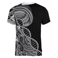 Samoan DNA Art Tattoo Women V-Neck T-Shirt Polynesian Pattern Black Color