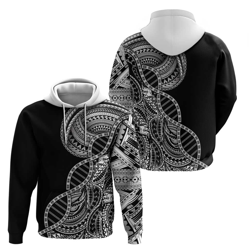 Samoan DNA Art Tattoo Zip Hoodie Polynesian Pattern Black Color