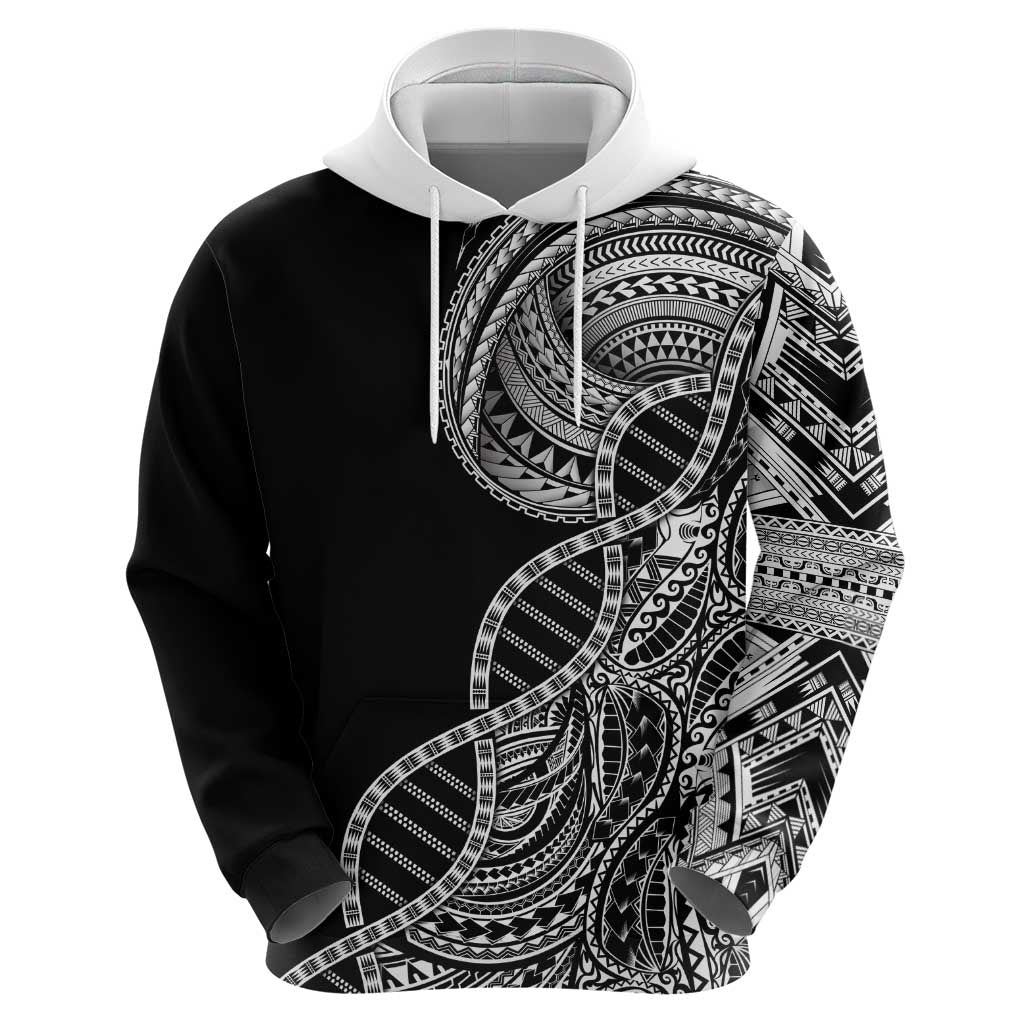 Samoan DNA Art Tattoo Zip Hoodie Polynesian Pattern Black Color