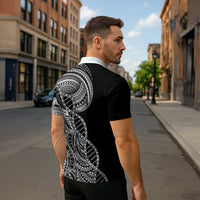 Samoan DNA Art Tattoo Zipper Polo Shirt Polynesian Pattern Black Color