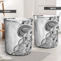 Samoan DNA Art Tattoo Laundry Basket Polynesian Pattern White Color