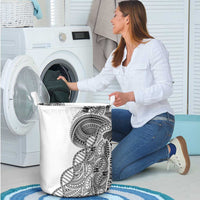 Samoan DNA Art Tattoo Laundry Basket Polynesian Pattern White Color