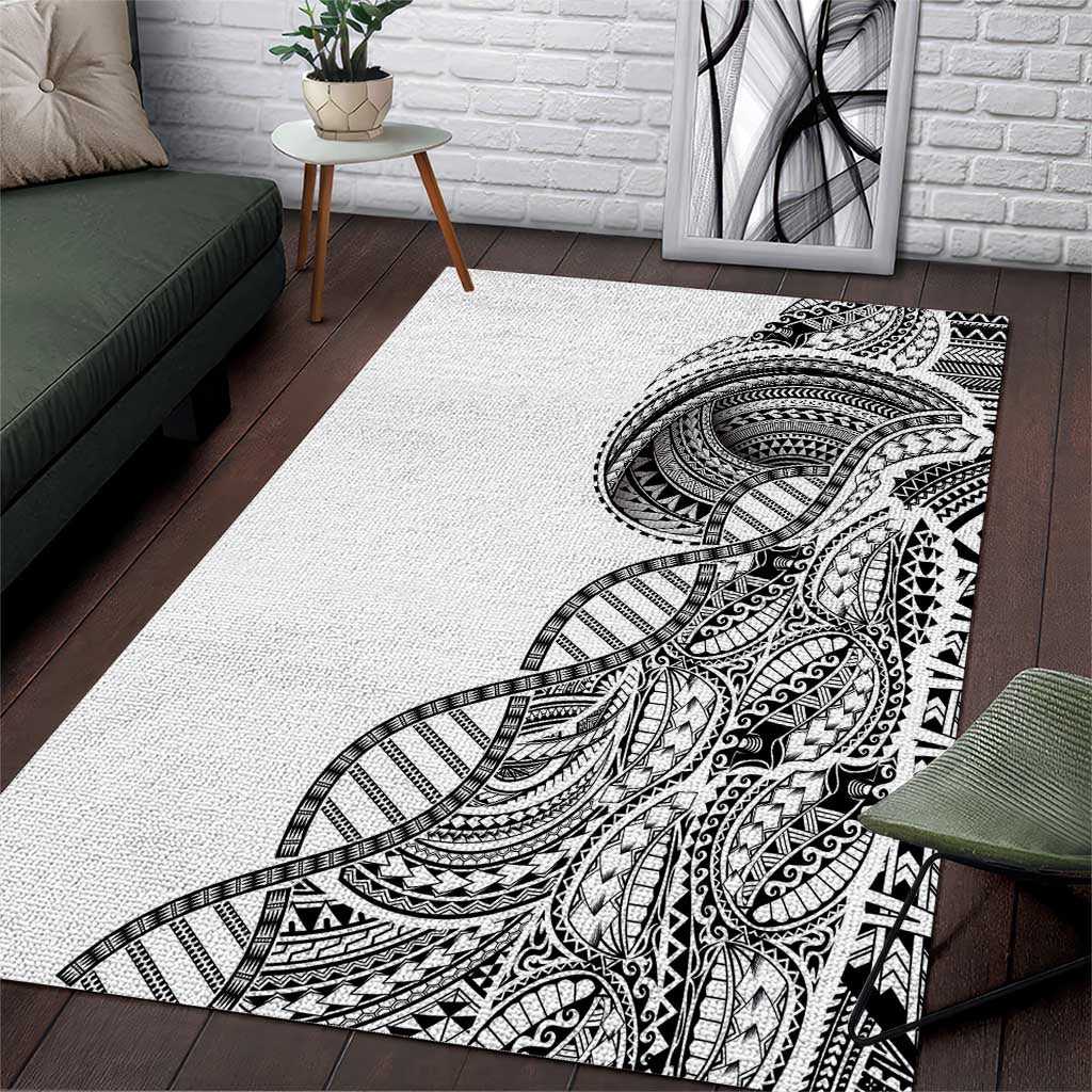 Samoan DNA Art Tattoo Area Rug Polynesian Pattern White Color