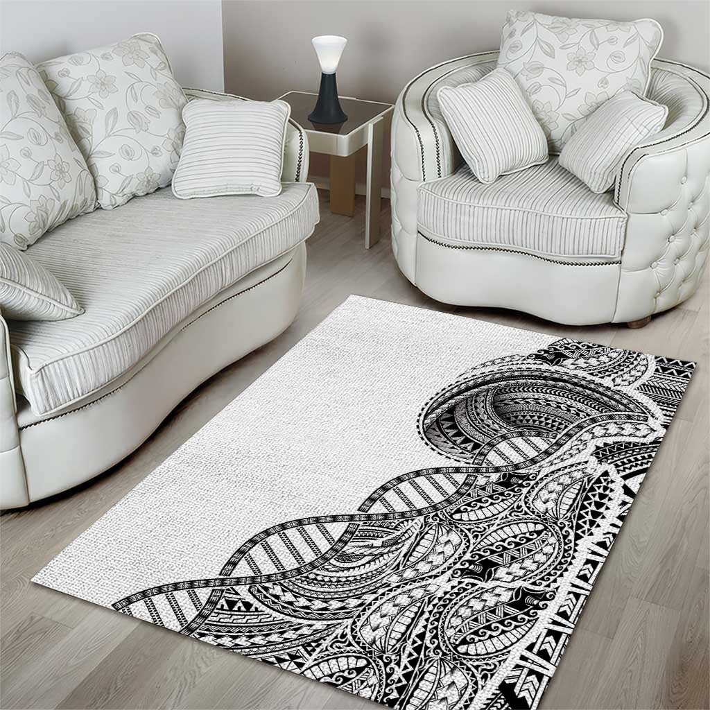 Samoan DNA Art Tattoo Area Rug Polynesian Pattern White Color