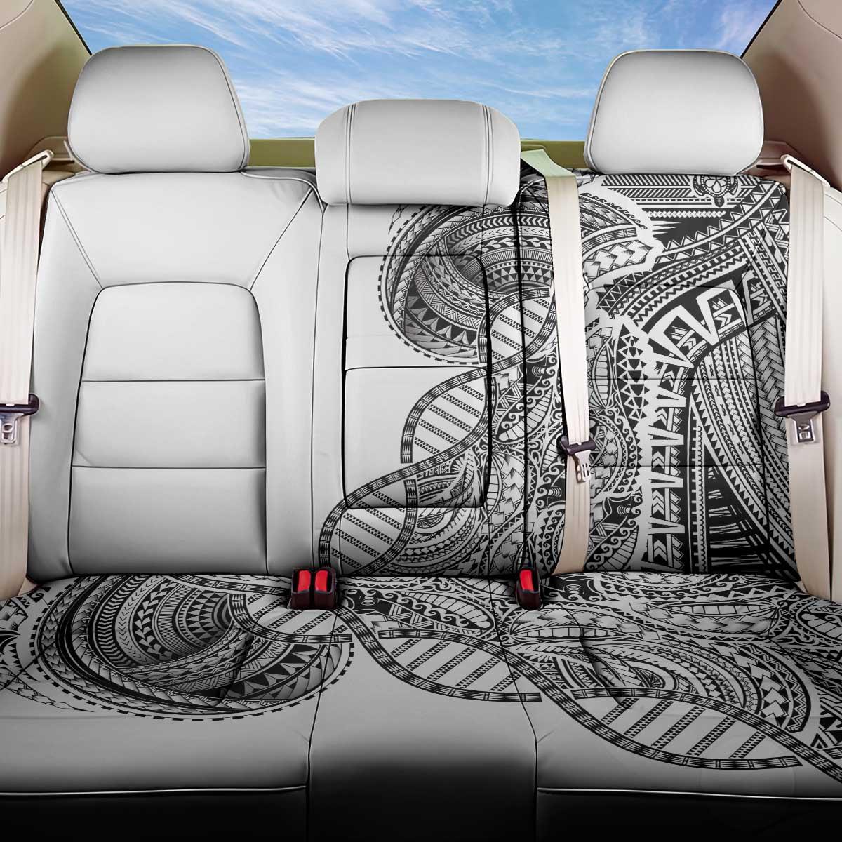 Samoan DNA Art Tattoo Back Car Seat Cover Polynesian Pattern White Color
