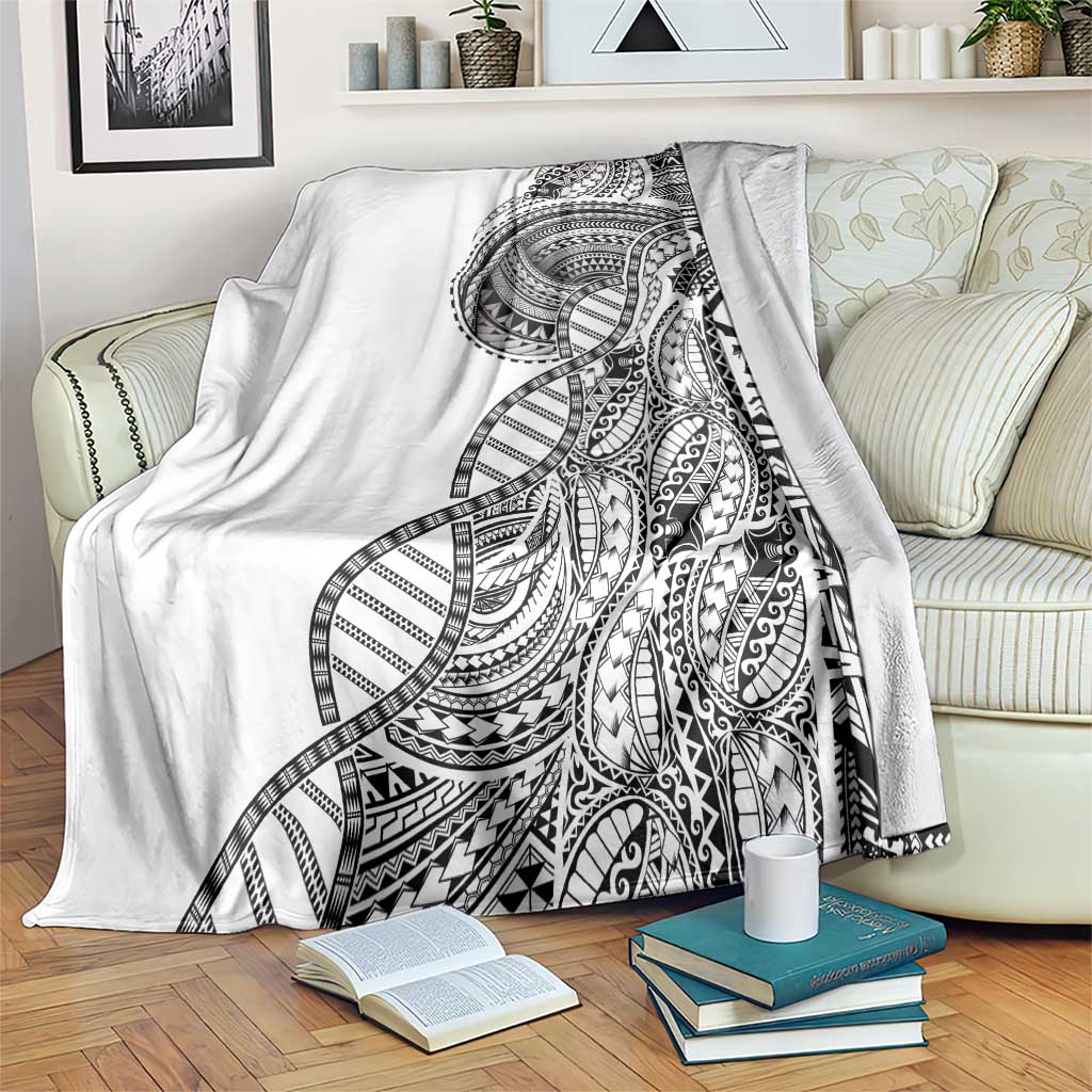 Samoan DNA Art Tattoo Blanket Polynesian Pattern White Color
