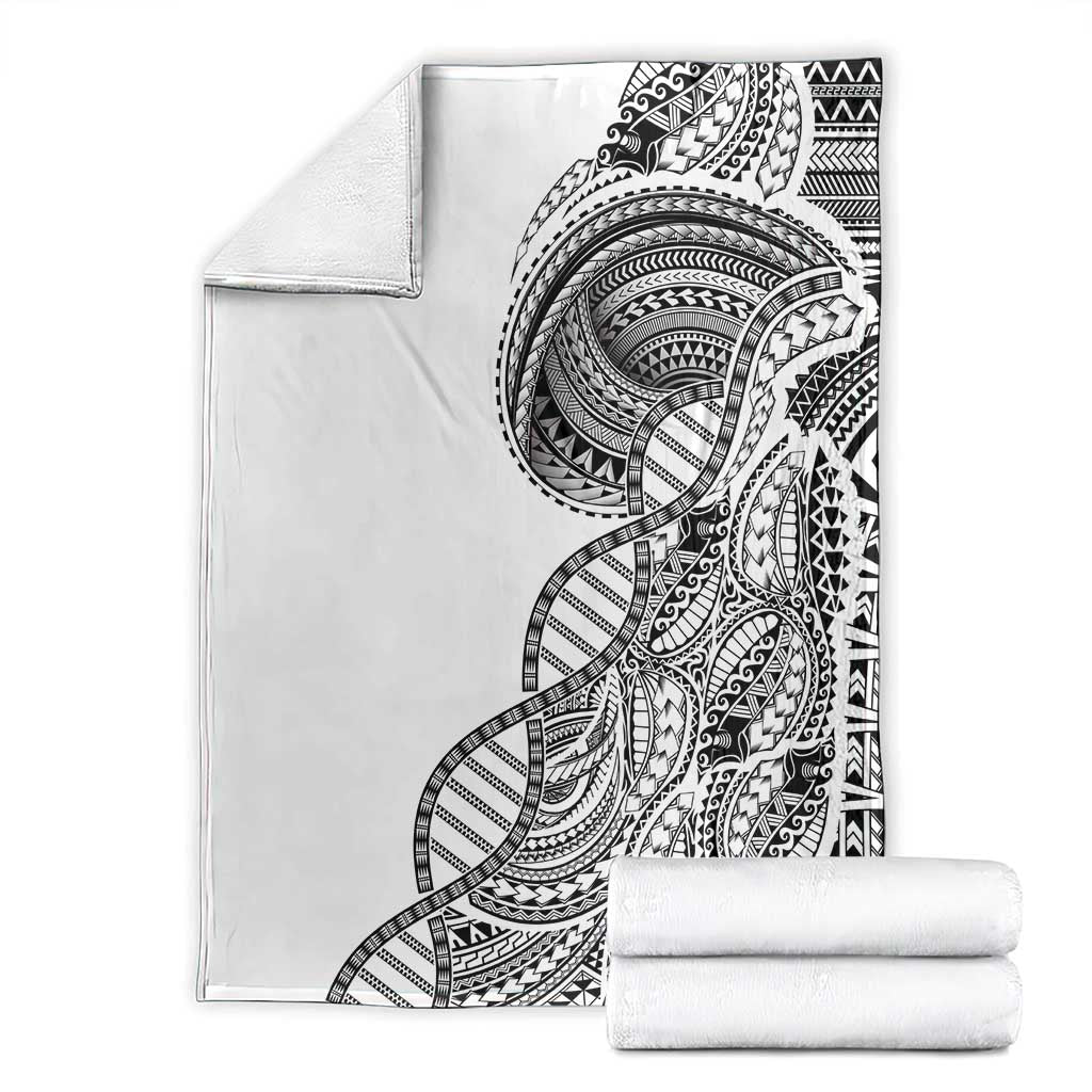 Samoan DNA Art Tattoo Blanket Polynesian Pattern White Color