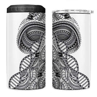 Samoan DNA Art Tattoo 4 in 1 Can Cooler Tumbler Polynesian Pattern White Color