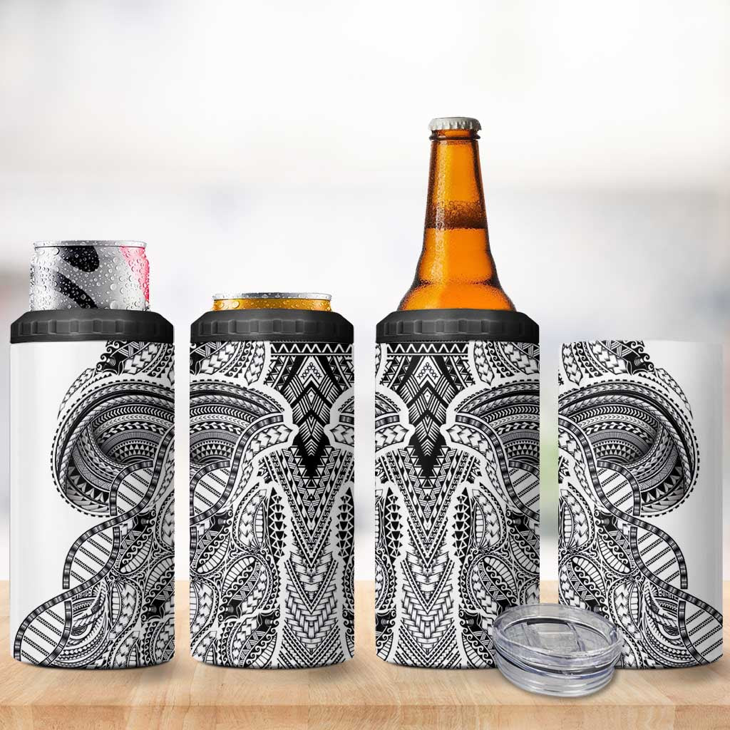 Samoan DNA Art Tattoo 4 in 1 Can Cooler Tumbler Polynesian Pattern White Color