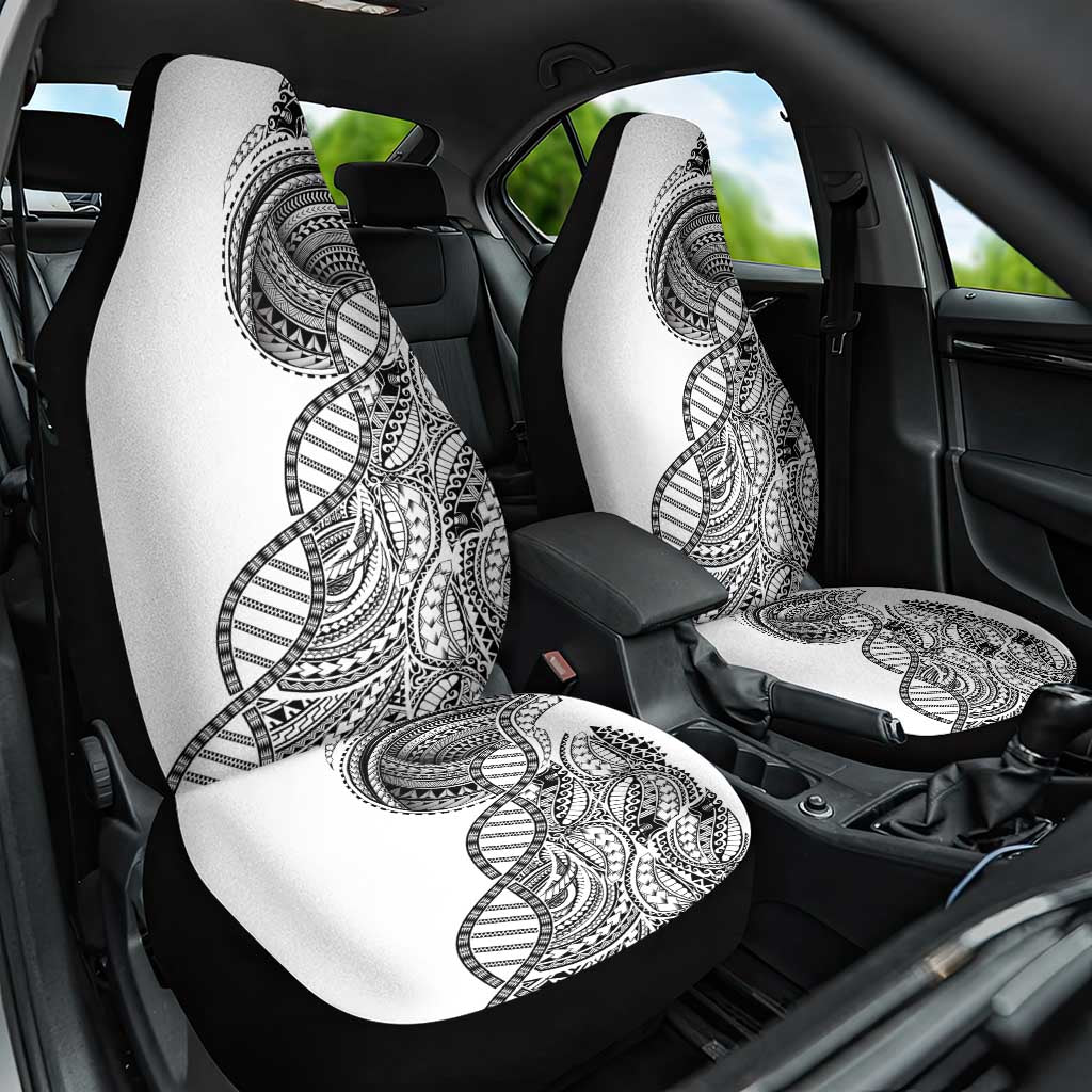 Samoan DNA Art Tattoo Car Seat Cover Polynesian Pattern White Color