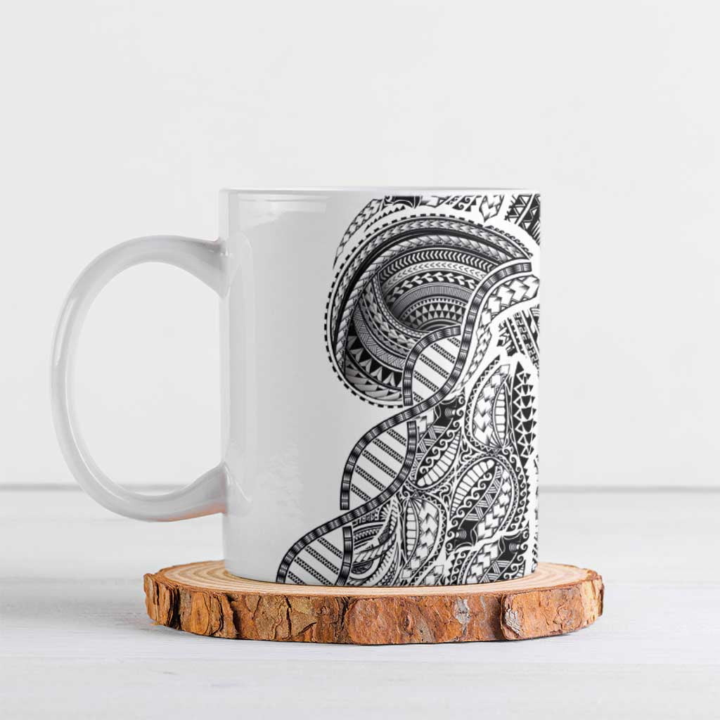 Samoan DNA Art Tattoo Ceramic Mug Polynesian Pattern White Color