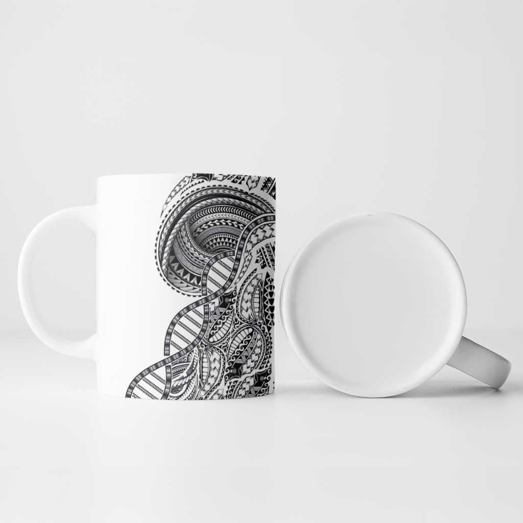Samoan DNA Art Tattoo Ceramic Mug Polynesian Pattern White Color