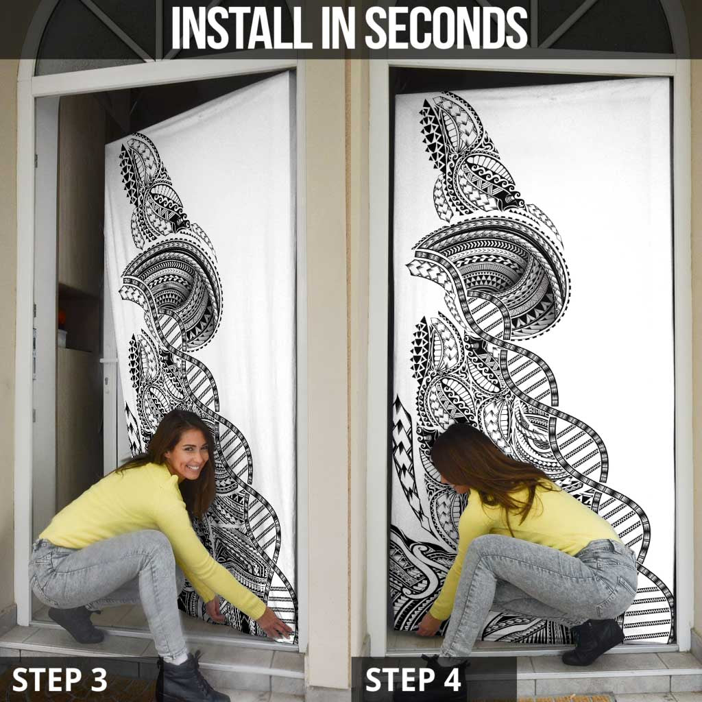 Samoan DNA Art Tattoo Door Cover Polynesian Pattern White Color