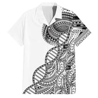Samoan DNA Art Tattoo Family Matching Long Sleeve Bodycon Dress and Hawaiian Shirt Polynesian Pattern White Color LT03 Dad's Shirt - Short Sleeve White - Polynesian Pride