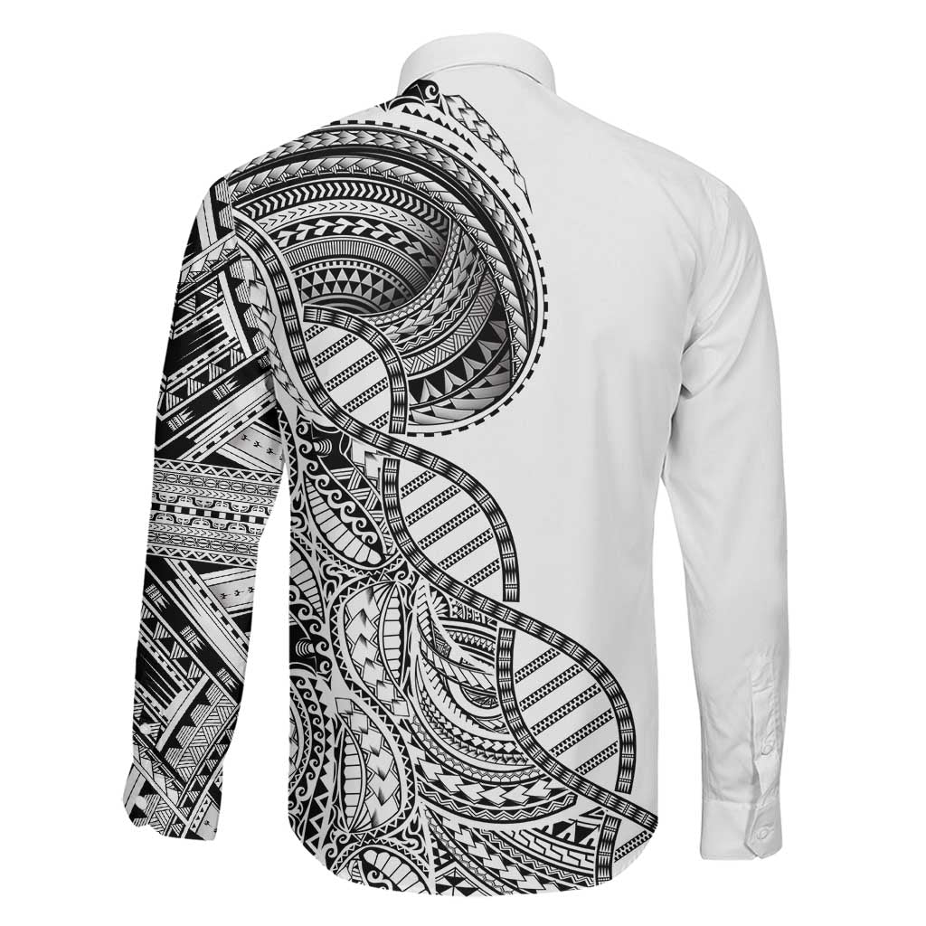 Samoan DNA Art Tattoo Family Matching Long Sleeve Bodycon Dress and Hawaiian Shirt Polynesian Pattern White Color LT03 - Polynesian Pride