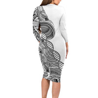 Samoan DNA Art Tattoo Family Matching Long Sleeve Bodycon Dress and Hawaiian Shirt Polynesian Pattern White Color LT03 - Polynesian Pride