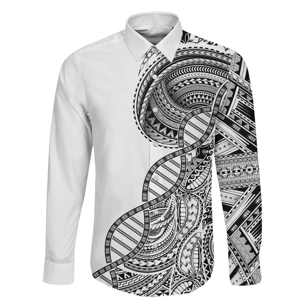 Samoan DNA Art Tattoo Family Matching Off Shoulder Maxi Dress and Hawaiian Shirt Polynesian Pattern White Color