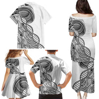 Samoan DNA Art Tattoo Family Matching Puletasi and Hawaiian Shirt Polynesian Pattern White Color