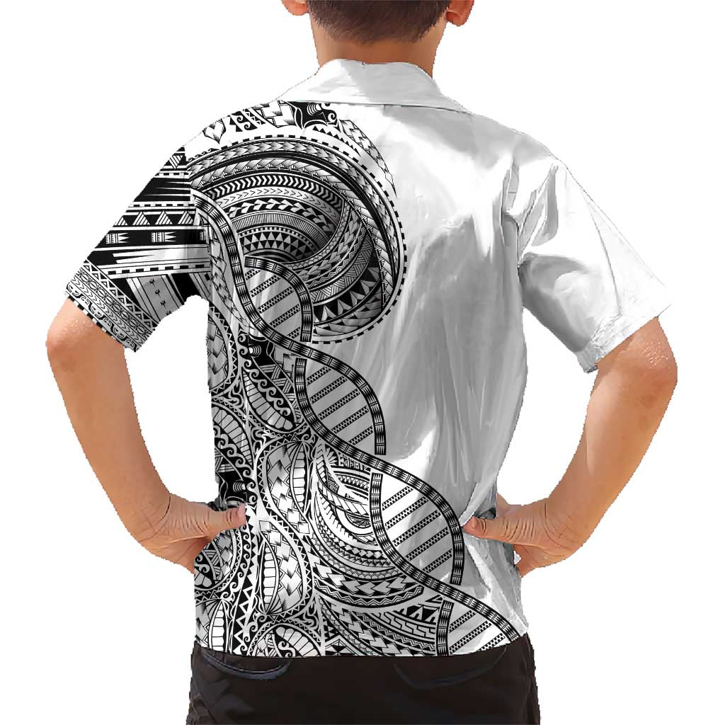 Samoan DNA Art Tattoo Family Matching Short Sleeve Bodycon Dress and Hawaiian Shirt Polynesian Pattern White Color LT03 - Polynesian Pride