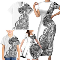 Samoan DNA Art Tattoo Family Matching Short Sleeve Bodycon Dress and Hawaiian Shirt Polynesian Pattern White Color LT03 - Polynesian Pride