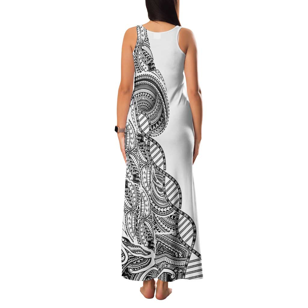 Samoan DNA Art Tattoo Family Matching Tank Maxi Dress and Hawaiian Shirt Polynesian Pattern White Color