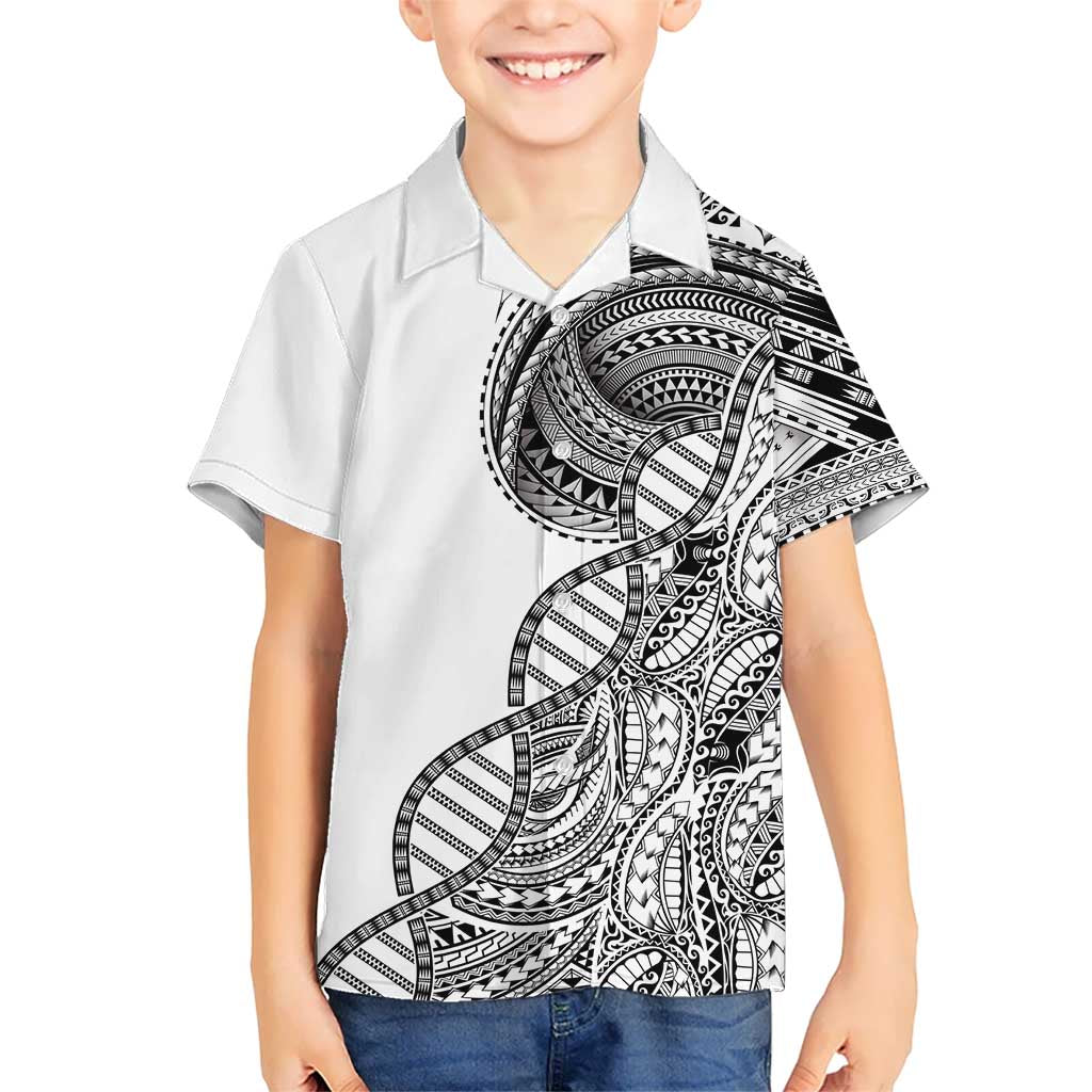 Samoan DNA Art Tattoo Family Matching Tank Maxi Dress and Hawaiian Shirt Polynesian Pattern White Color